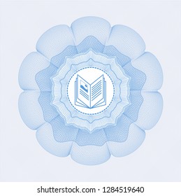 Light blue passport rosette with book icon inside