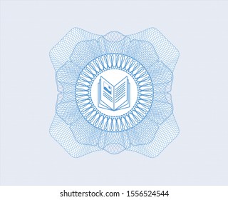 Light blue passport rosette with book icon inside