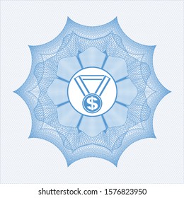 Light blue passport rosette with business award icon inside