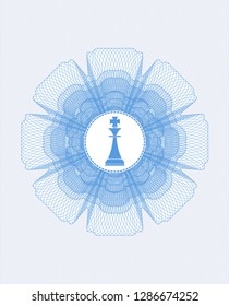 Light blue passport rosette with chess king icon inside