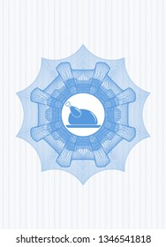 Light blue passport rosette with chicken dish icon inside