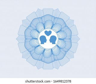Rosette de pasaporte azul claro con icono de pareja en el interior
