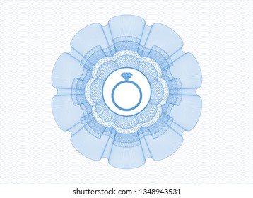 Light blue passport rosette with diamond ring icon inside