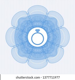 Light blue passport rosette with diamond ring icon inside