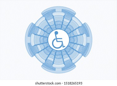 Light blue passport rosette with disabled (wheelchair) icon inside