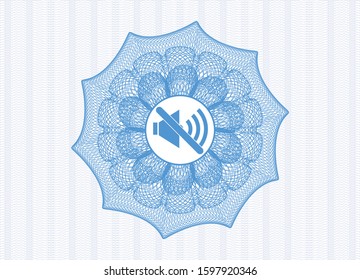 Light blue passport rosette with mute icon inside