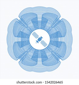 Light blue passport rosette with satelite icon inside