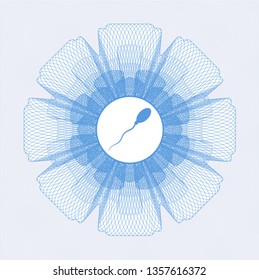 Light blue passport rosette with sperm icon inside