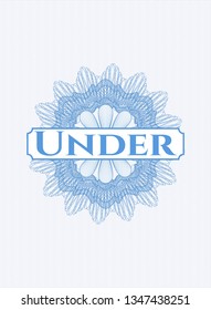 Light blue passport rosette with text Under  inside