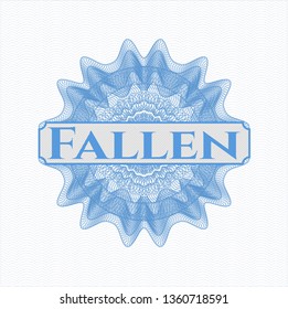 Light blue passport rosette with text Fallen inside