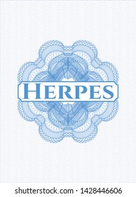 Light blue passport rosette with text Herpes inside