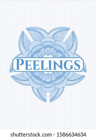 Light blue passport rosette with text Peelings inside