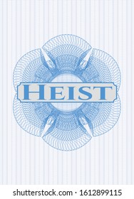 Light blue passport rosette with text Heist inside