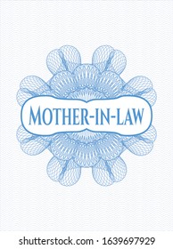 Light blue passport rosette with text Mother-in-law inside