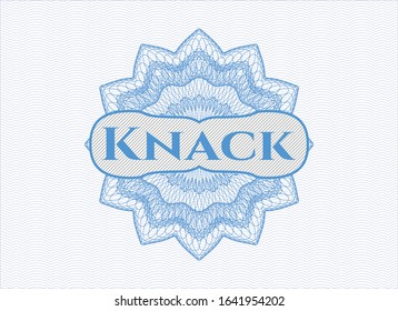 Rosette de pasaportes azul claro con texto Knack dentro