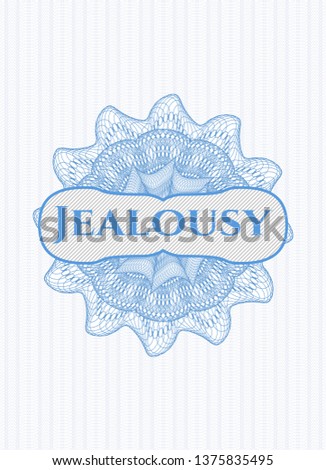 Light blue passport rosette with text Jealousy inside