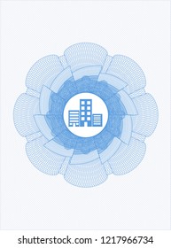  Light blue passport rossete with buildings icon inside