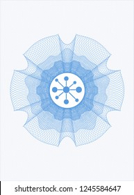Light blue passport rossete with business network icon inside