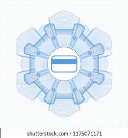 Light blue passport rossete with credit card icon inside