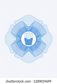 Light blue passport rossete with fries icon inside