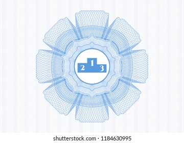 Light blue passport rossete with podium icon inside