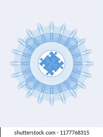 Light blue passport rossete with solution icon inside