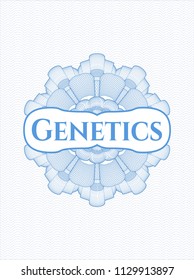 Light blue passport rossete with text Genetics inside