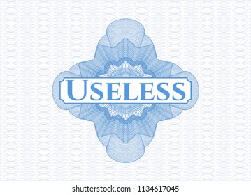 Light blue passport rossete with text Useless inside