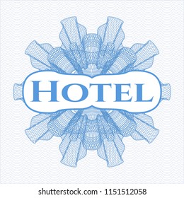 Light blue passport rossete with text Hotel inside