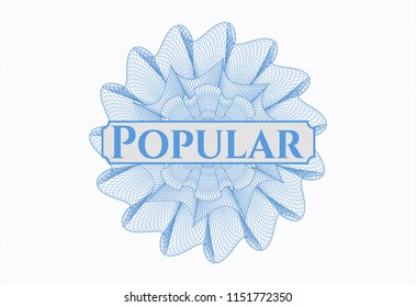 Light blue passport rossete with text Popular inside
