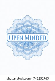 Light blue passport rossete with text Open Minded inside