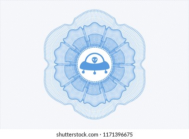 Light blue passport rossete with ufo with aline inside icon inside