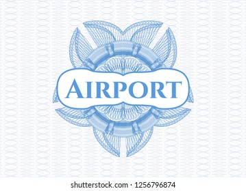 Light blue passport style rosette with text Airport inside