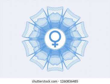 Light blue passport style rosette with female icon inside