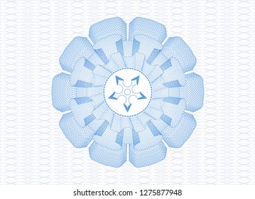Light blue passport style rosette with ninja star icon inside