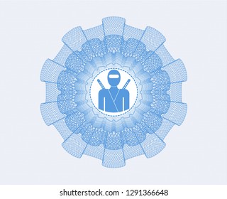 Light blue passport style rosette with ninja icon inside