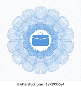 Light blue passport style rosette with business briefcase icon inside