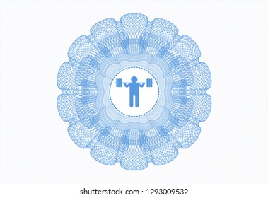 Light blue passport style rosette with squat icon inside