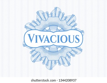 Light blue passport style rosette with text Vivacious inside
