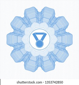 Light blue passport style rosette with medal icon inside