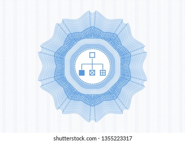 Light blue passport style rosette with flowchart icon inside