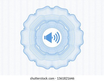 Light blue passport style rosette with sound icon inside