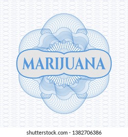 Light blue passport style rosette with text Marijuana inside