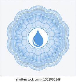 Light blue passport style rosette with drop icon inside