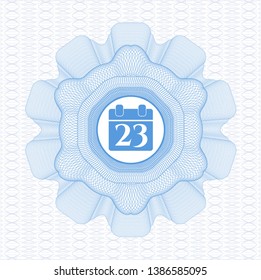 Light blue passport style rosette with calendar icon inside
