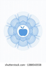 Light blue passport style rosette with apple icon inside