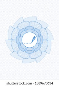 Light blue passport style rosette with writer icon inside