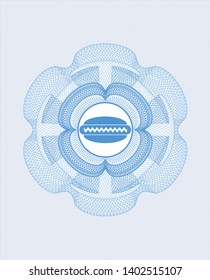 Light blue passport style rosette with hot dog icon inside