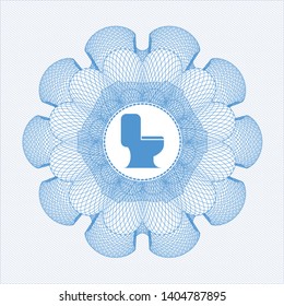 Light blue passport style rosette with WC toilet icon inside