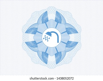 Light blue passport style rosette with shower icon inside